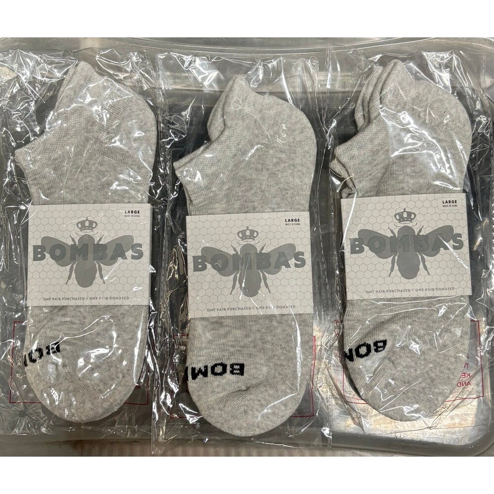 Bombas Ankle Socks 3-Pack Gray Size Large New Sealed